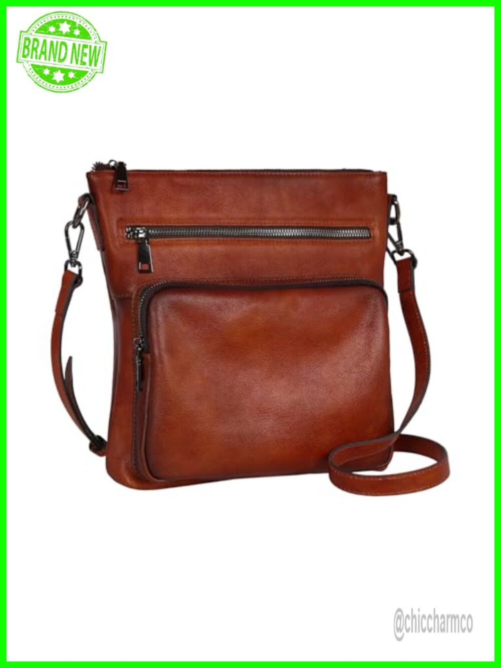 Women's Leather Crossbody Bag Adjustable Satchel Purse Multi-Pocket Handbag